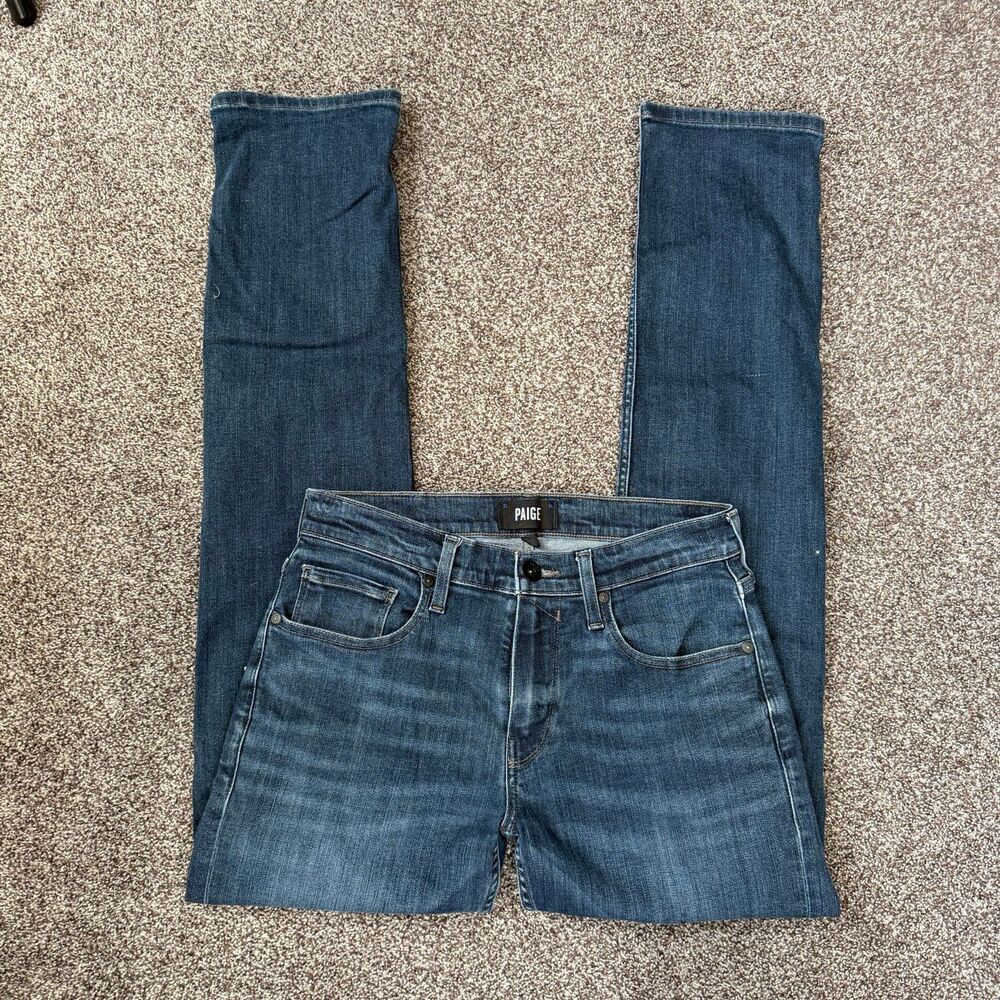 PAIGE Men's Slim Straight Jeans Size 29 Dark Wash Blue Stretch Denim Indigo